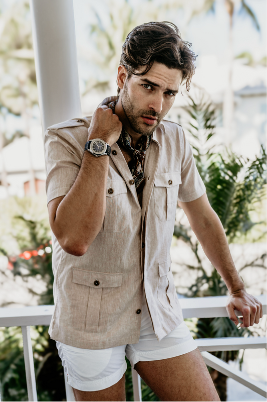 Positano S/S Work Shirt in Tan Linen