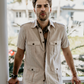 Positano S/S Work Shirt in Tan Linen