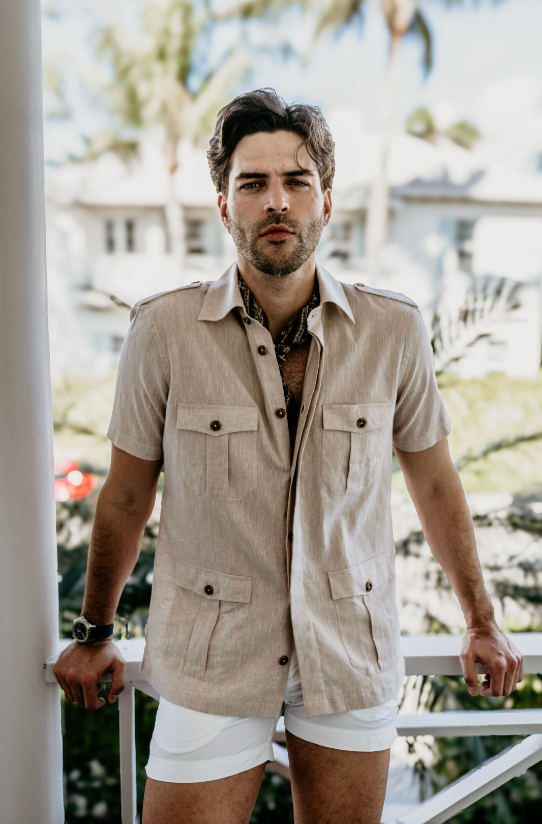 Positano S/S Work Shirt in Tan Linen