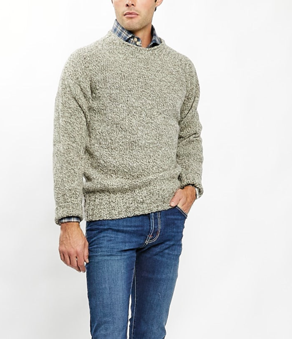Saddle Shoulder Wool Crewneck Sweater in Grey