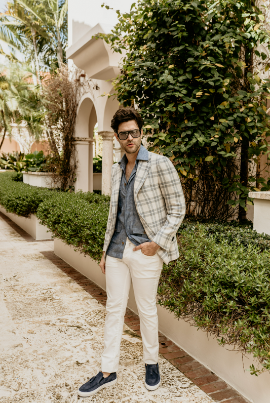 James Jacket Ivory with Blue Plaid