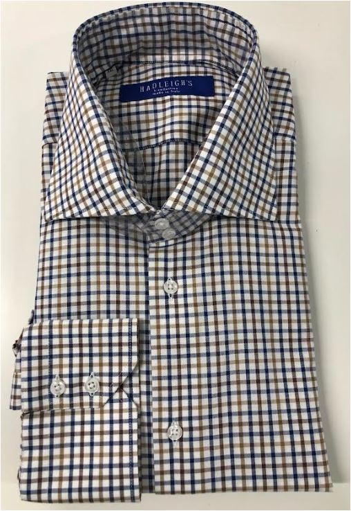 Sport Shirt in Navy/Brown Plaid