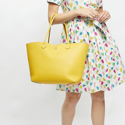 Gable Tote in Yellow Leather with Blue