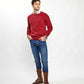 Crewneck Waffle Knit Sweater in Cardinal Red
