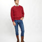 Crewneck Waffle Knit Sweater in Cardinal Red