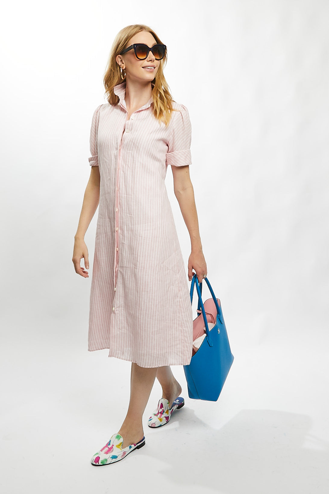 Tracy Dress in Pink Stripe Linen