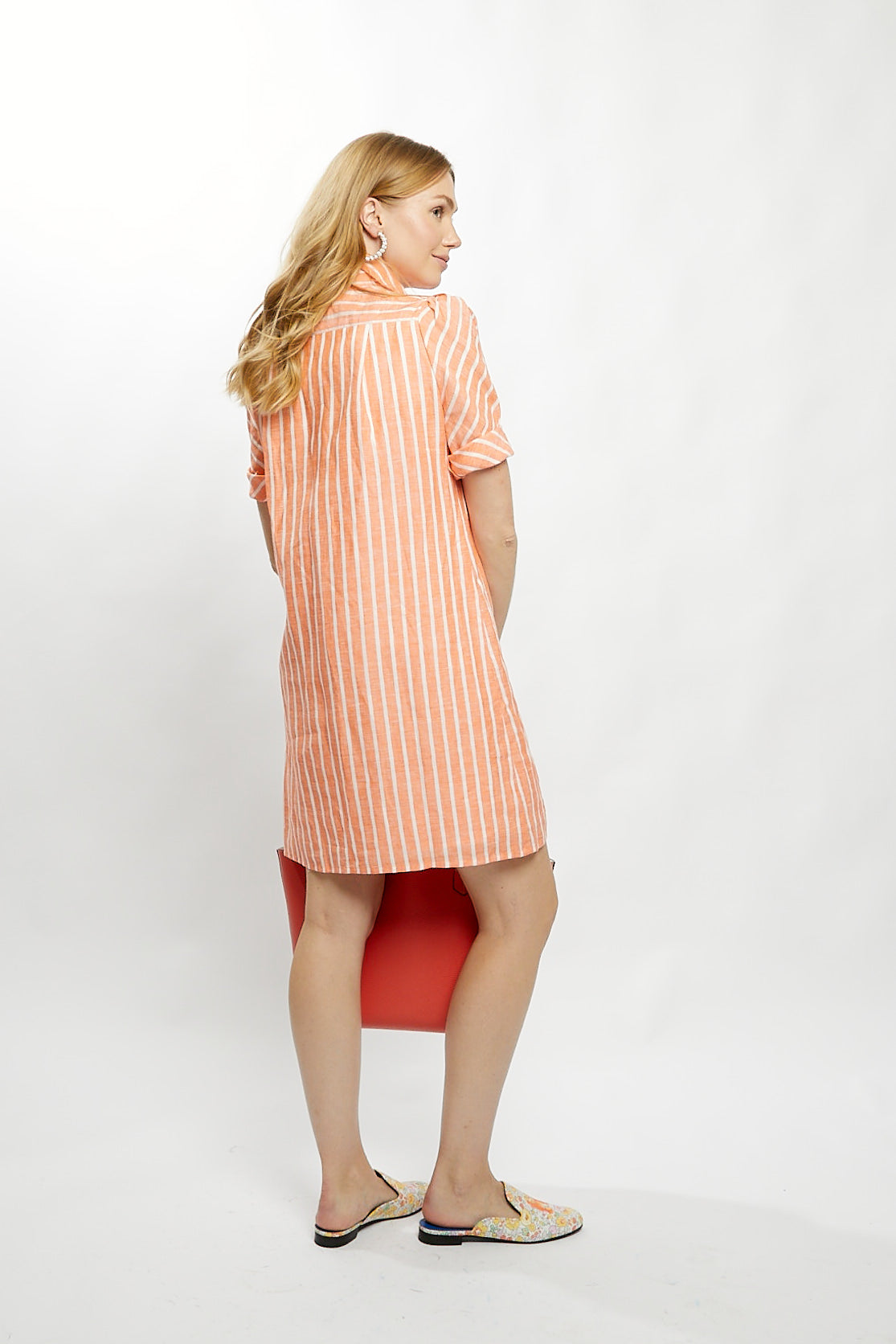 Tracy Dress in Orange Stripe Linen