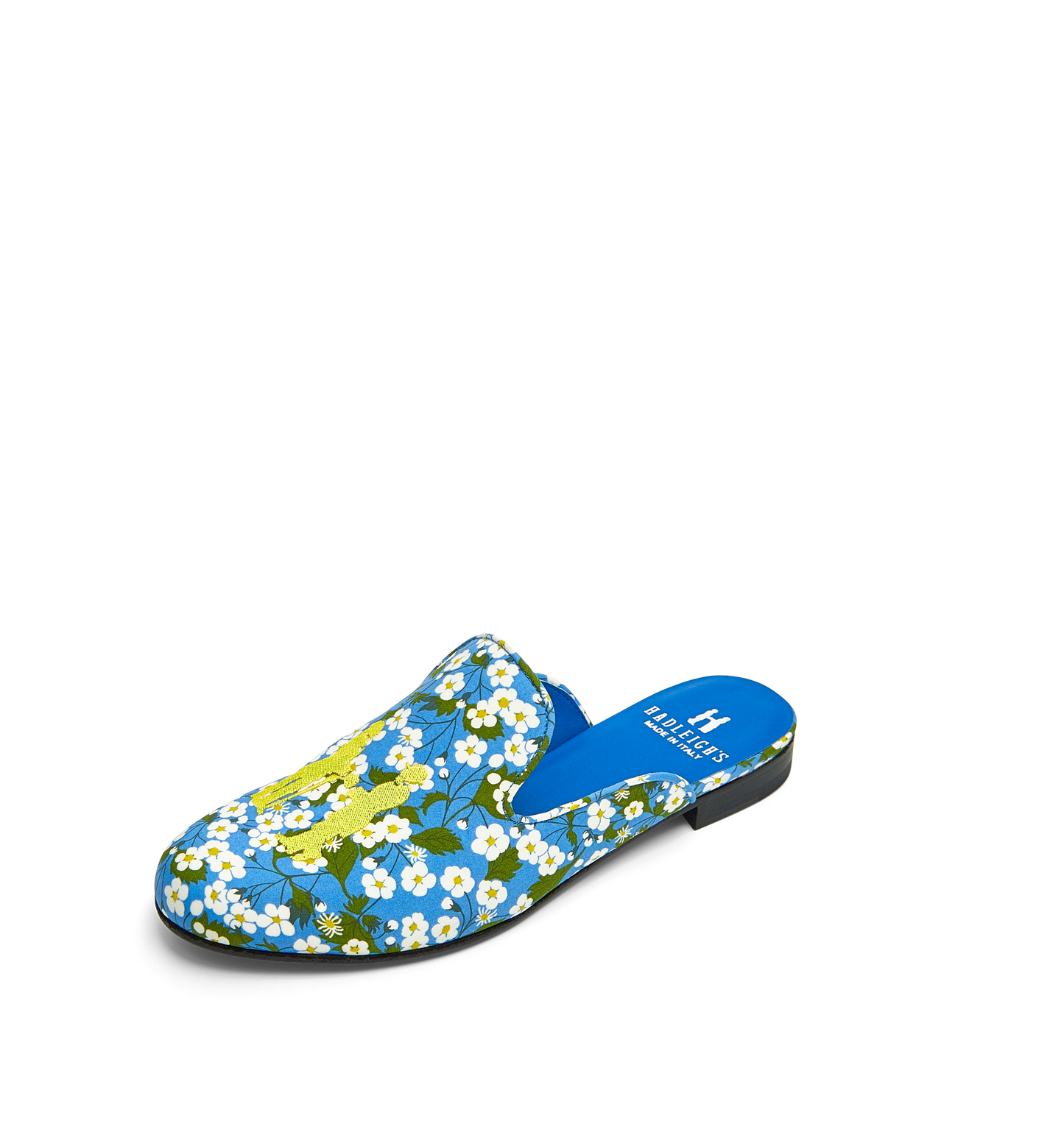 Donna Mule in Blue Floral with Gold Logo