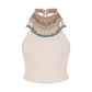 Tie Halter Top With Beaded Collar