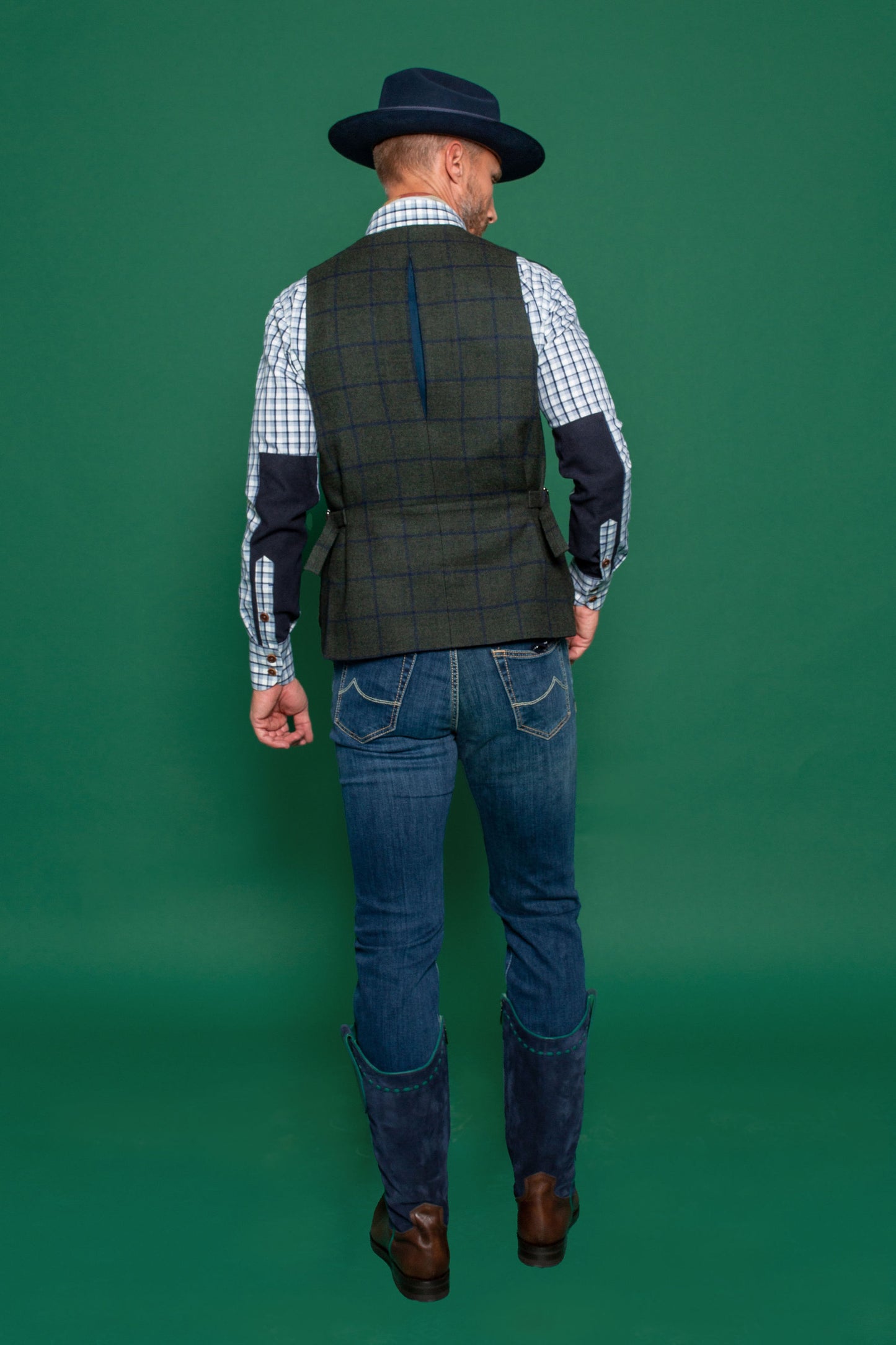 Harkey Vest in Green Windowpane