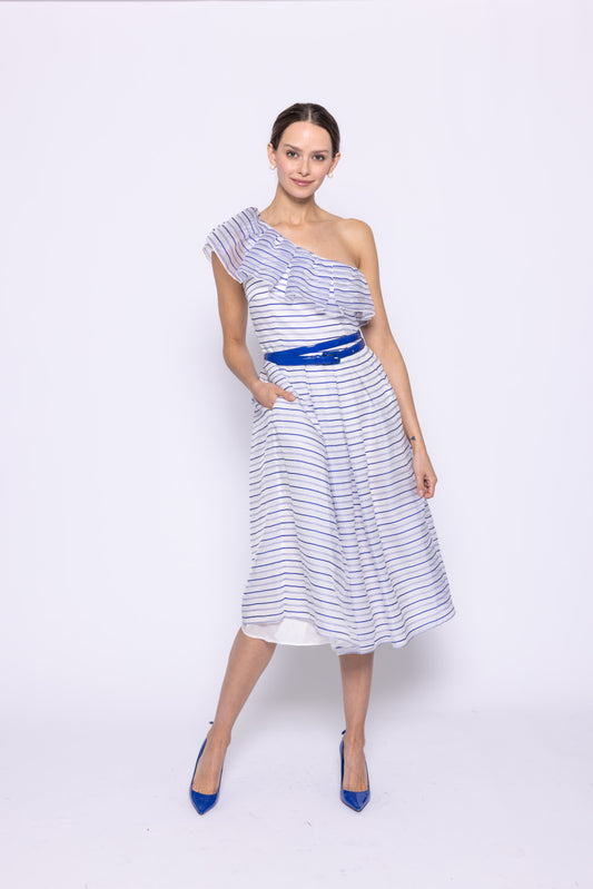 One Shoulder Long Stripe Dress
