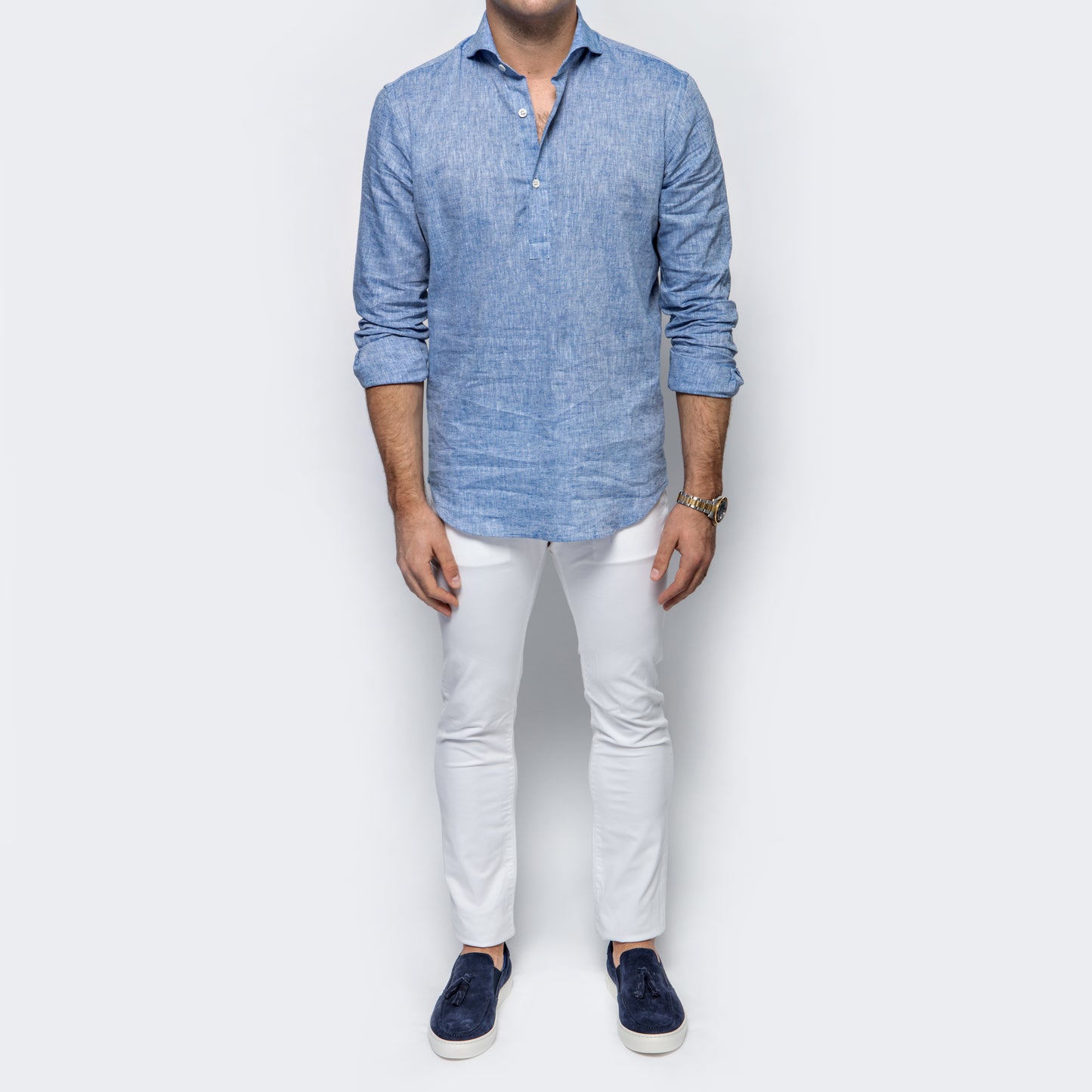 Linen Popover Shirt in Chambray Blue