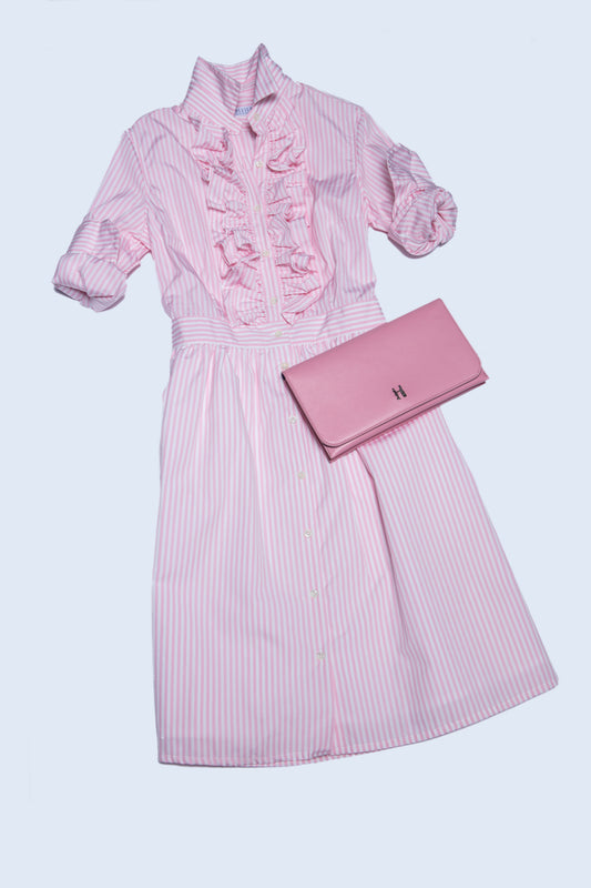 Margherita Dress in Pink and White Stripe