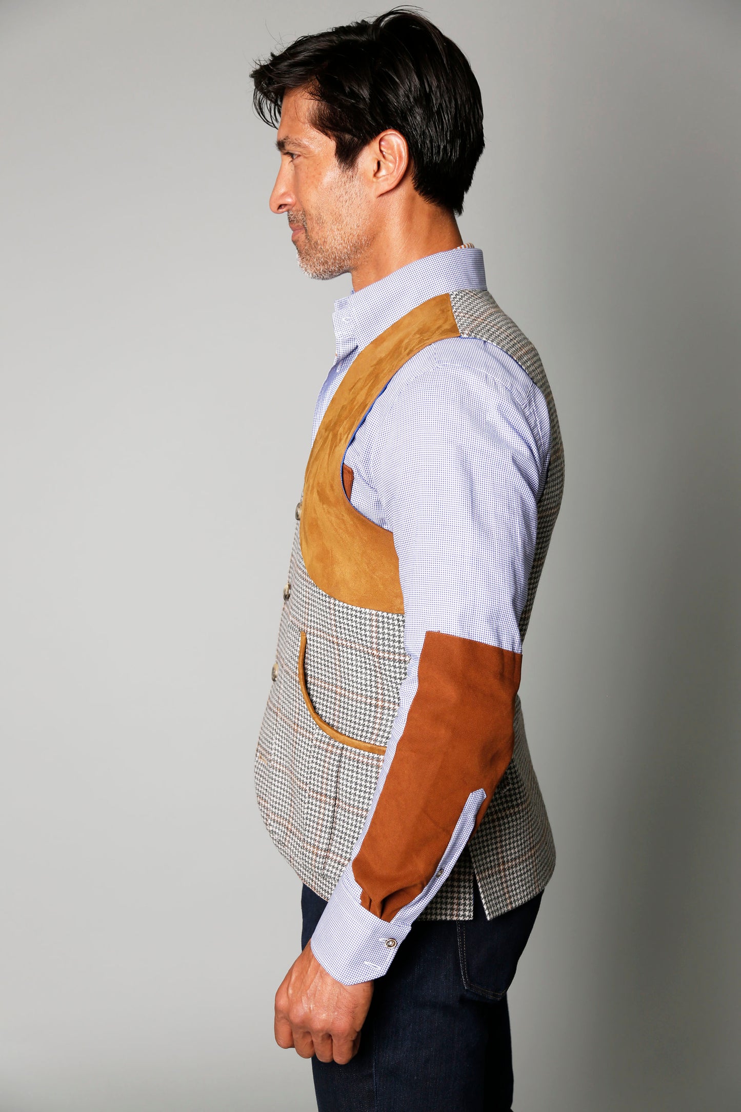 Harkey Field Vest in Grey/Tan Houndstooth