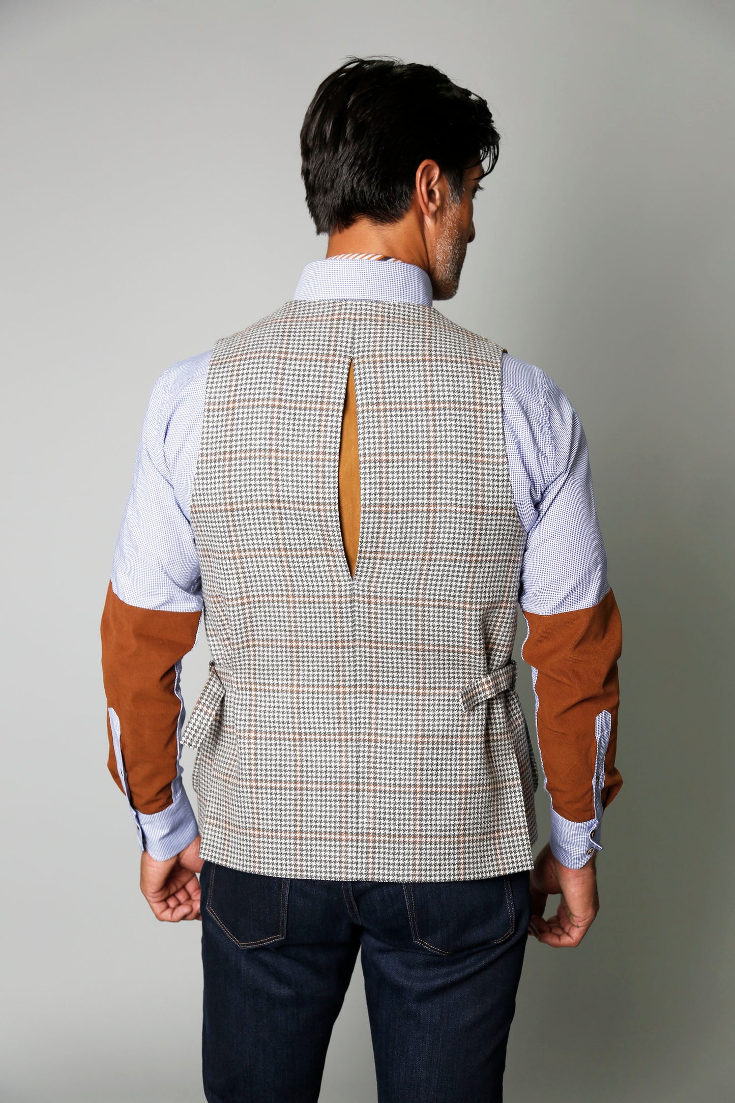 Harkey Field Vest in Grey/Tan Houndstooth