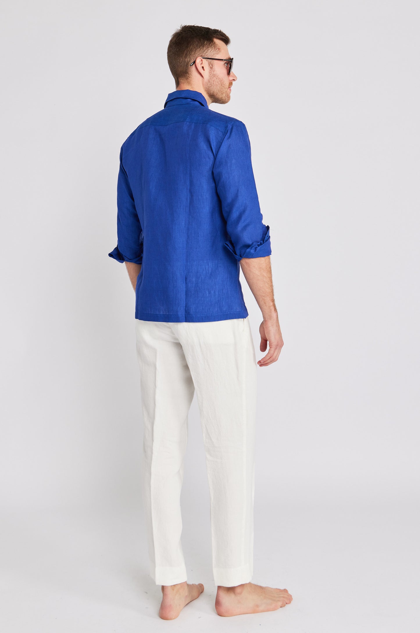 Positano Linen Work Shirt in Cobalt