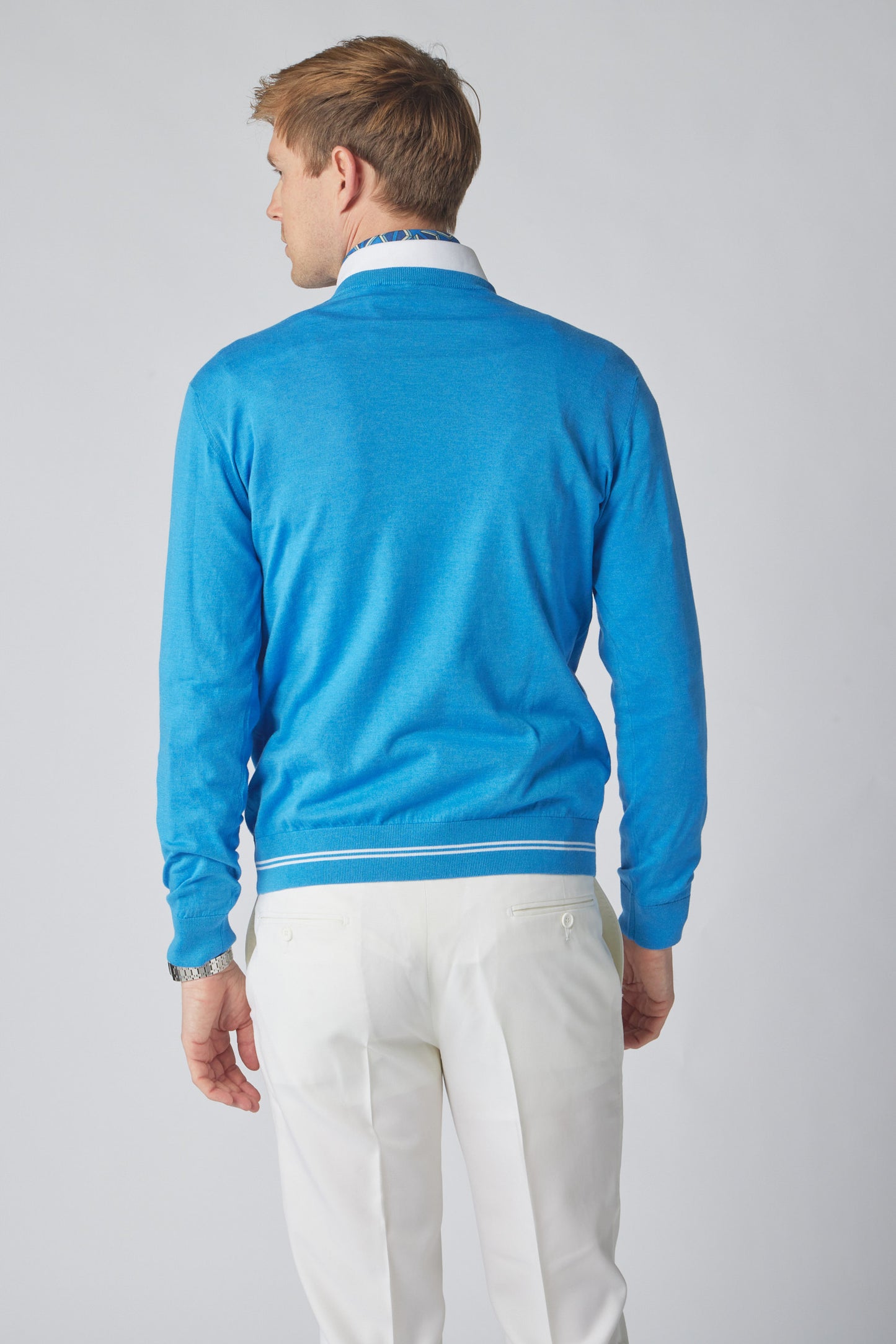 Cotton Silk Blend Crewneck Sweater in Aqua