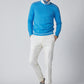Cotton Silk Blend Crewneck Sweater in Aqua
