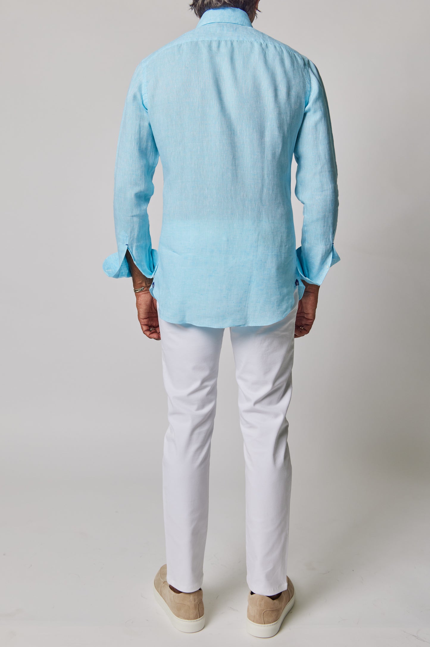 Solid Linen Work Shirt in Aqua