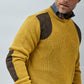 Ribbed Crewneck Sweater in Mustard with Sport Patches