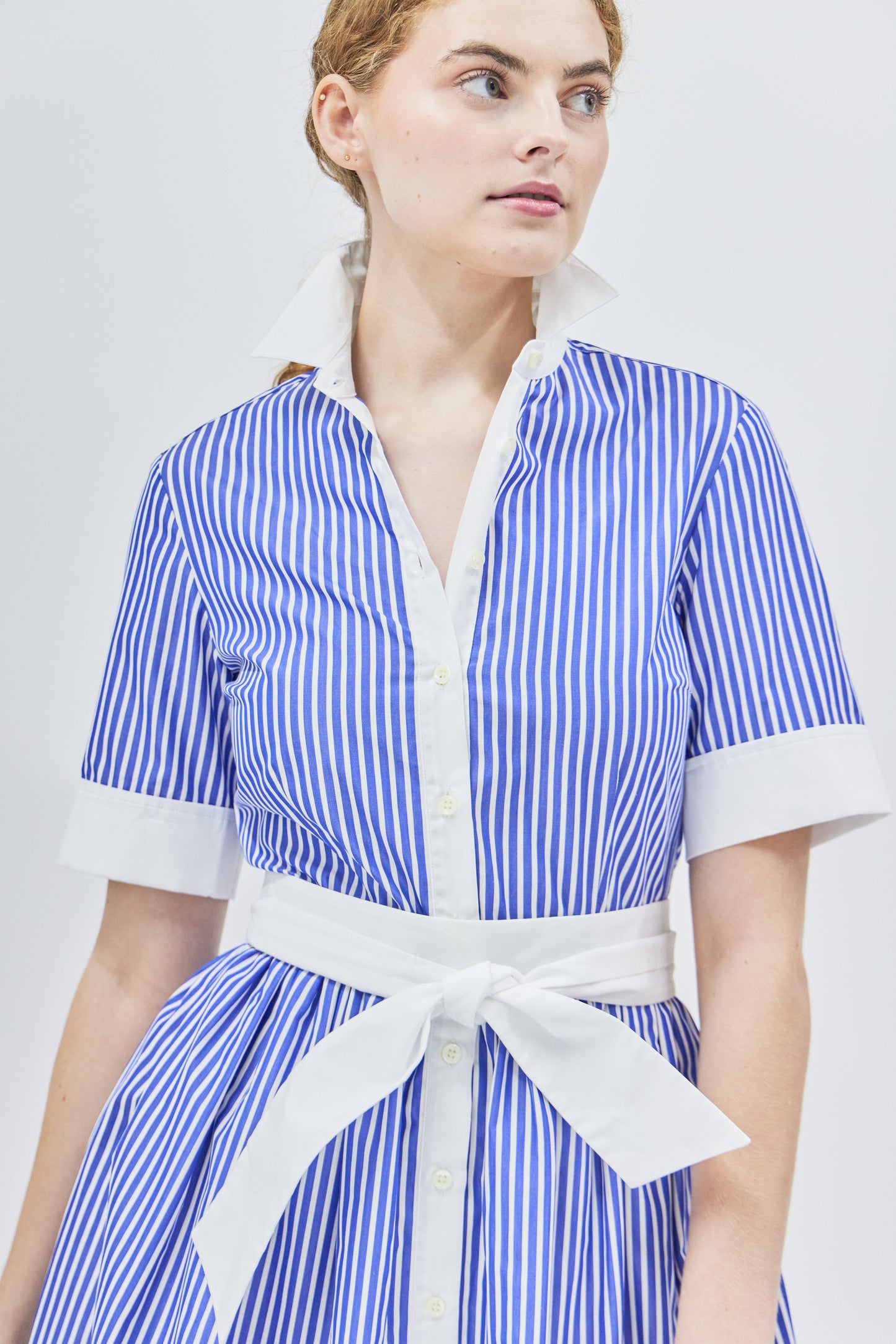 Long Coupe Dress in Blue Bengal Stripe