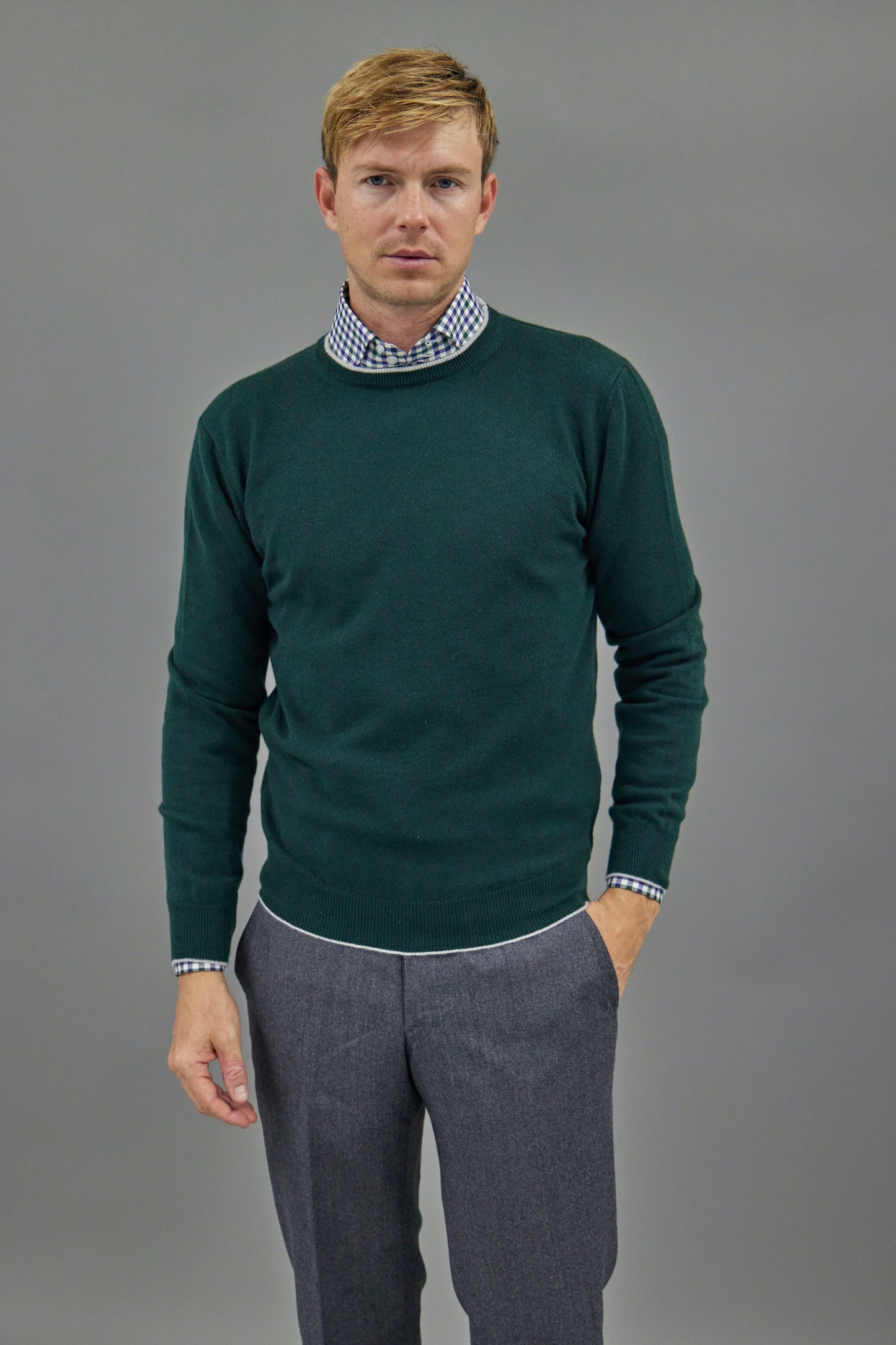 Contrast Trim Cashmere Crewneck Sweater