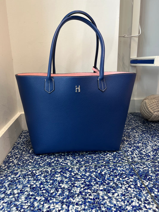 Gable Tote in Cobalt Blue Leather with Pink