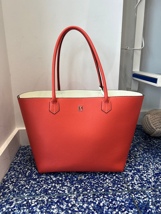 Gable Tote in Coral Leather with White