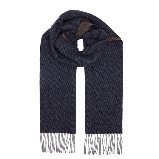 Two Toned Cashmere Fringe Scarf Forest Navy/Brown