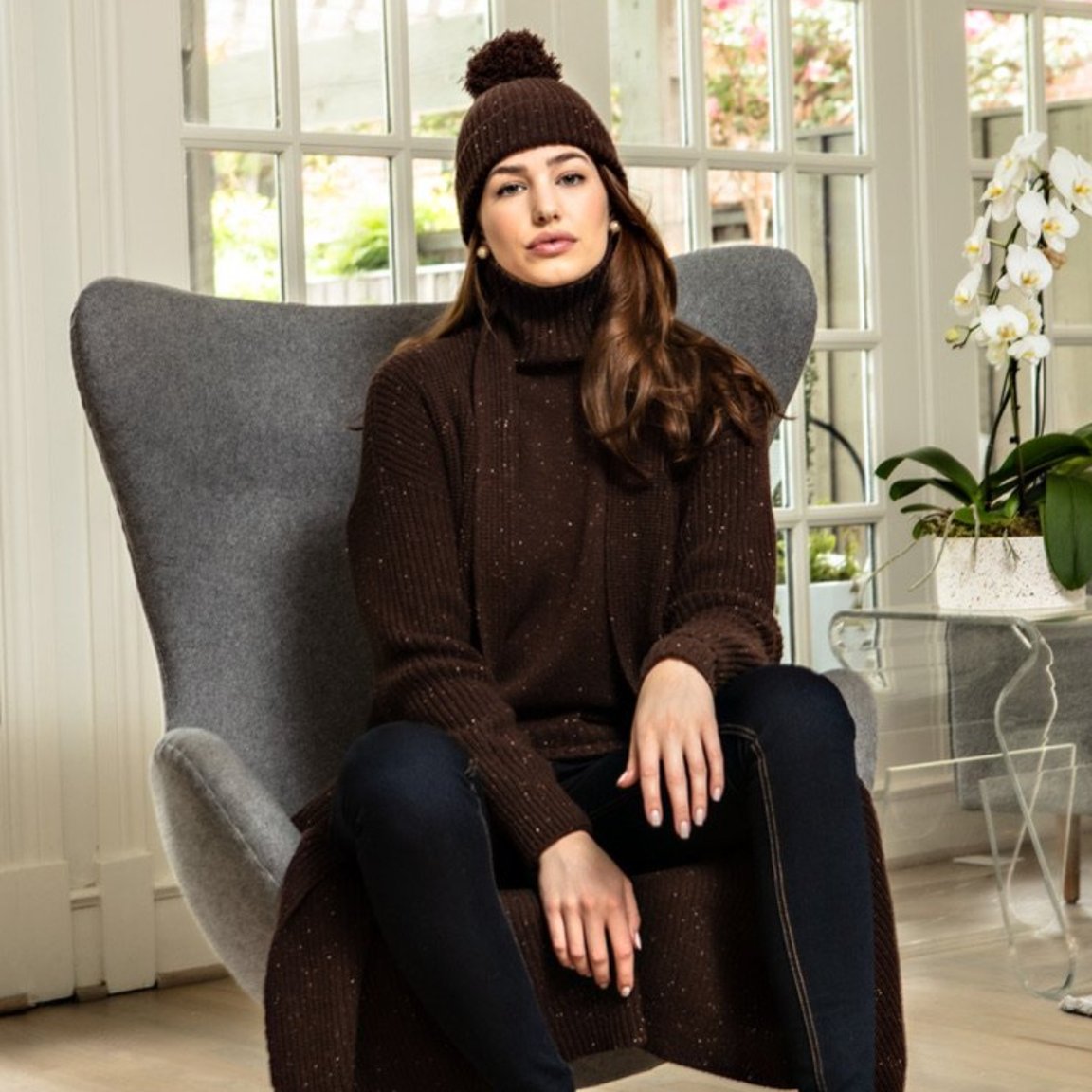 The Stacy Cashmere Chocolate Tweed Long Cardigan