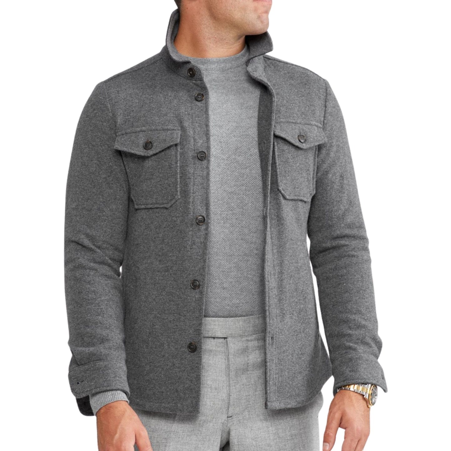 Ethan Wool Overshirt in Dark Grey