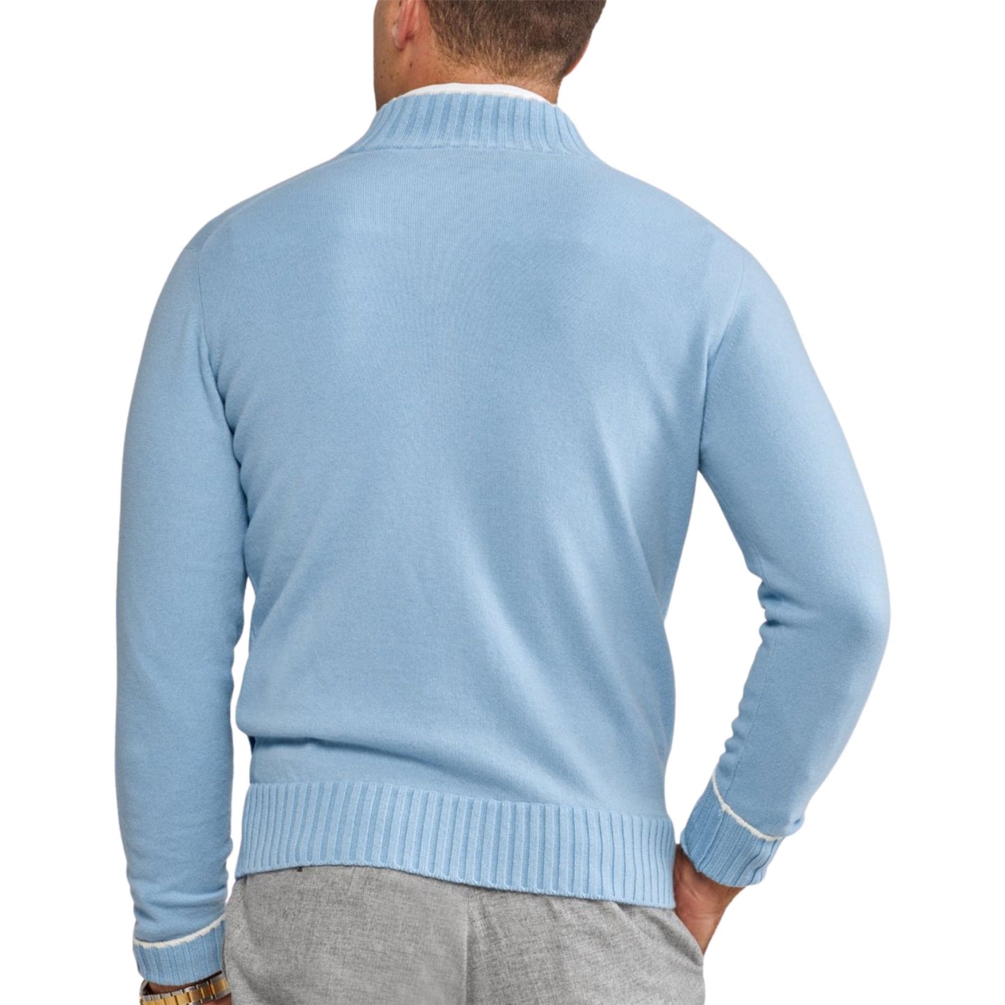 Full Zip Cashmere Cardigan Sweater in Sky Blue