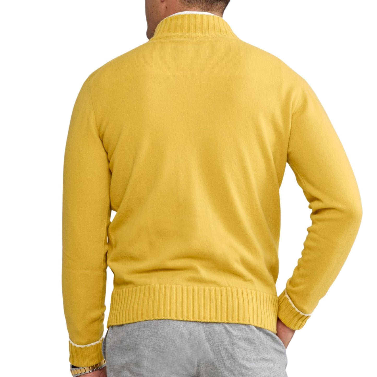 Full Zip Cashmere Cardigan Sweater in Yellow