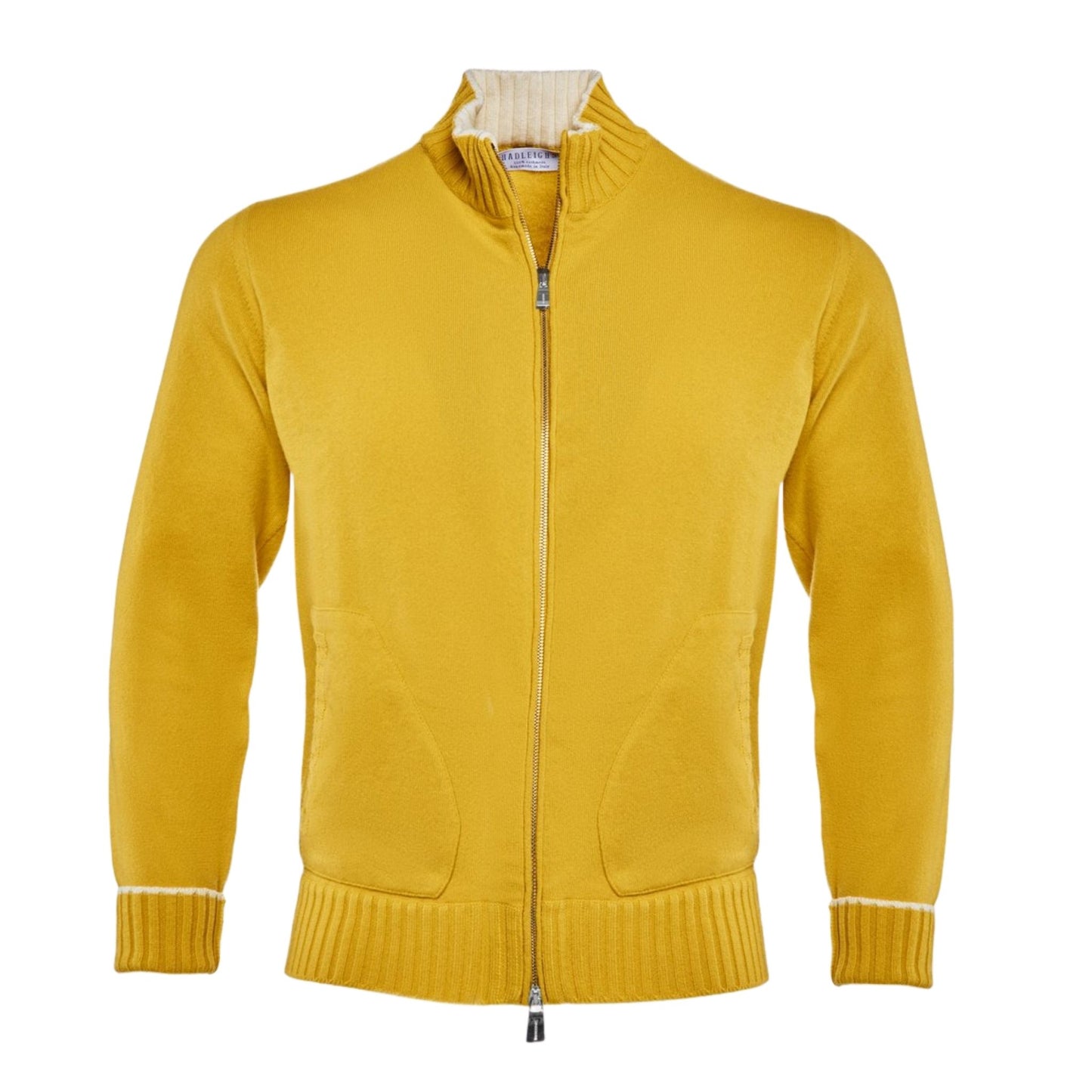 Full Zip Cashmere Cardigan Sweater in Yellow