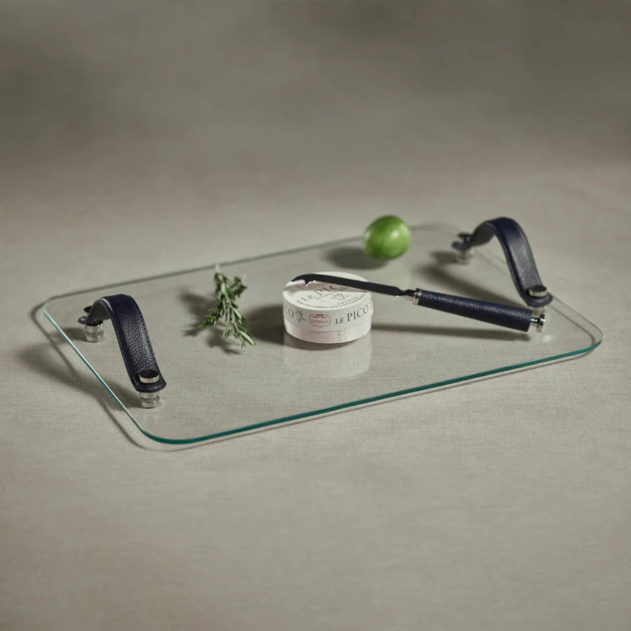 Laguna Glass, Nickel & Leather Bar Tray