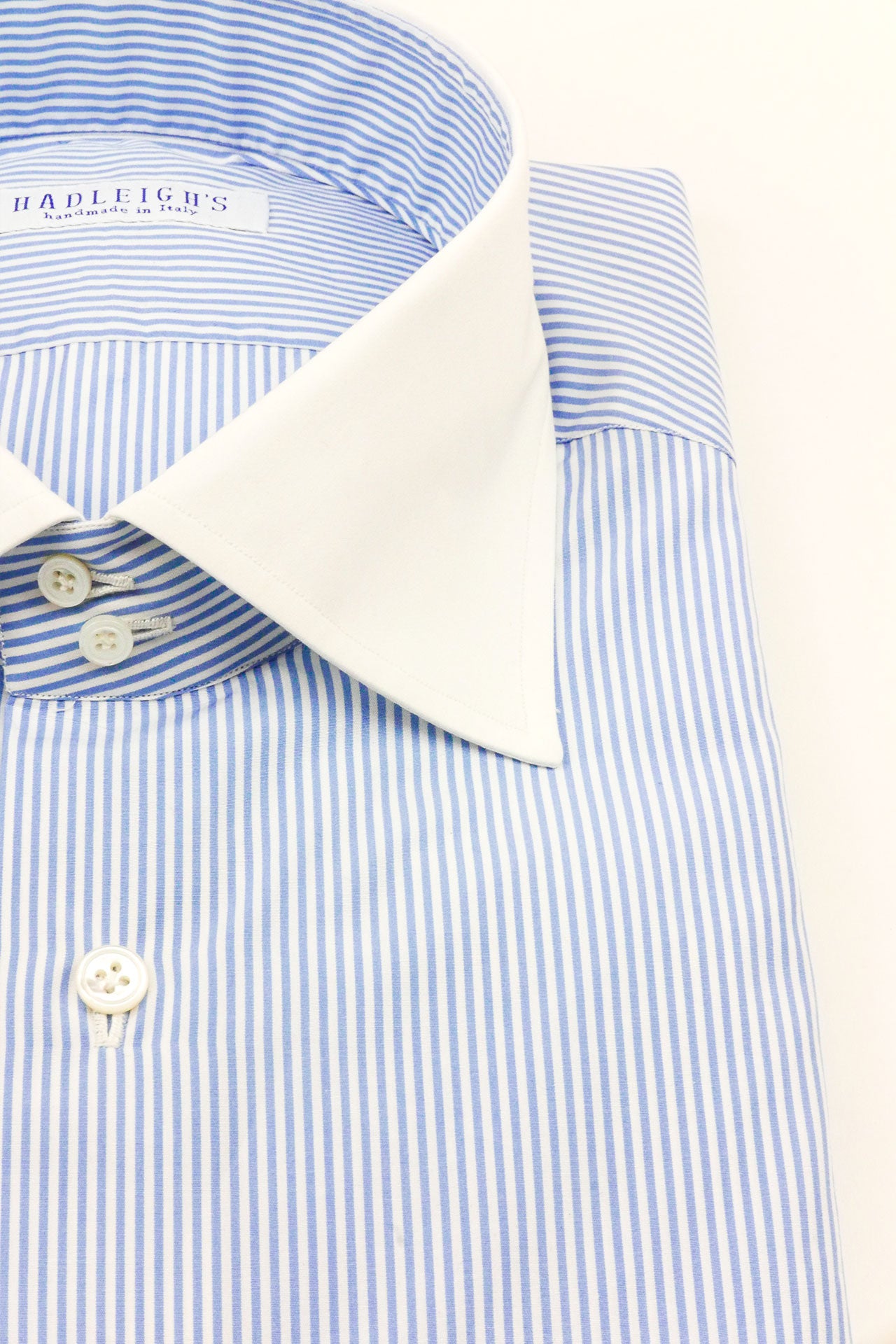 James Double Button Collar in Blue Stripe with Contrast Collar
