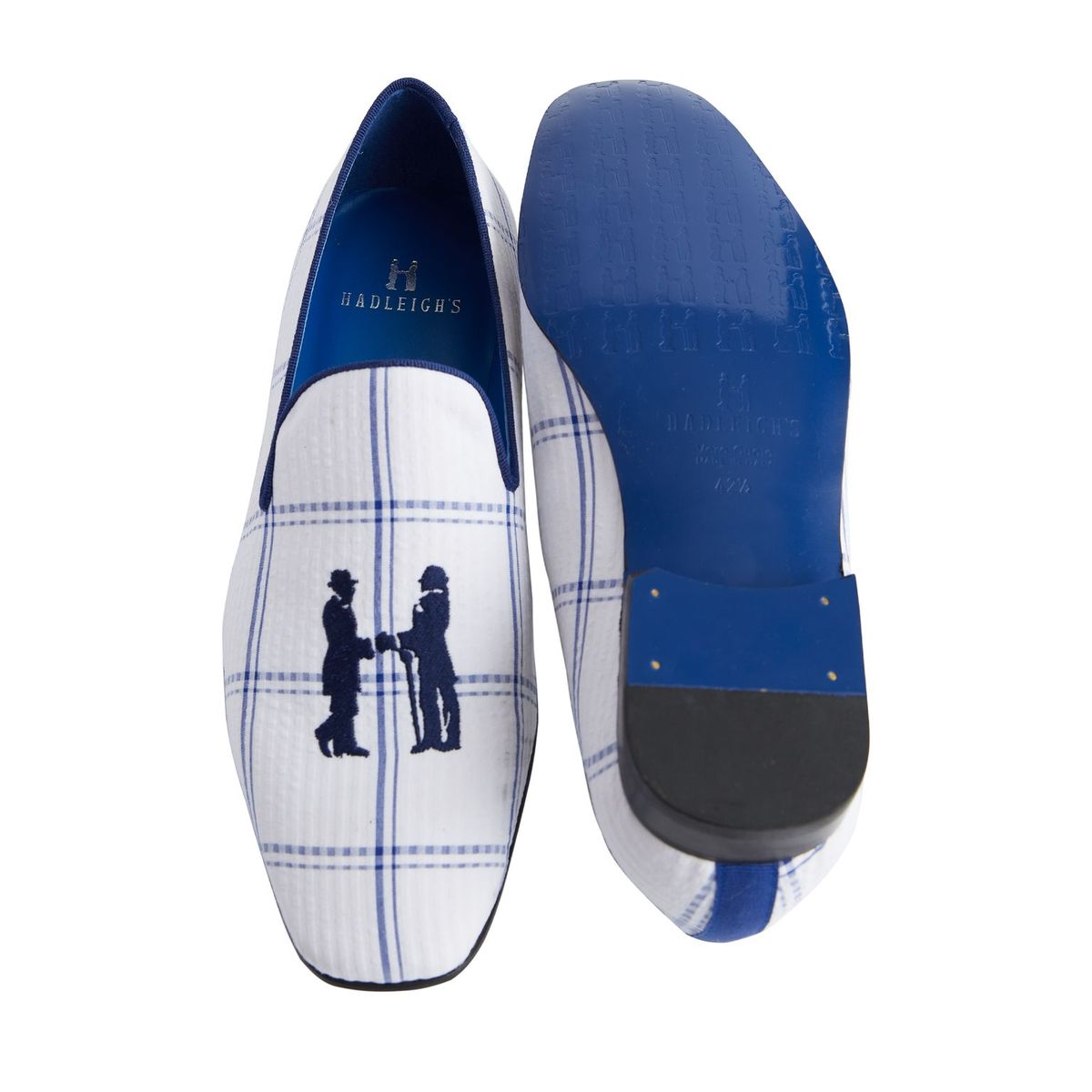 Slipper in White with Blue Plaid